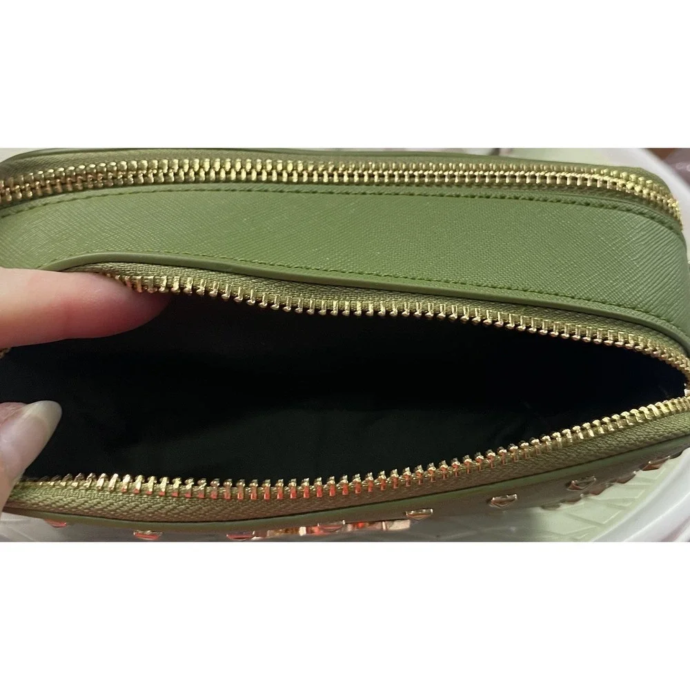 Valentino Orlandi Forest Green  Gold Studs Crossbody Purse Camera Bag 4.25x7x2.5